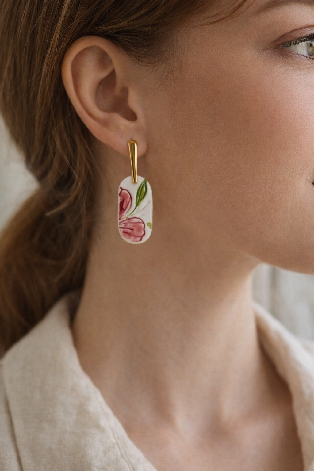 Floral Porcelain Earrings - #13