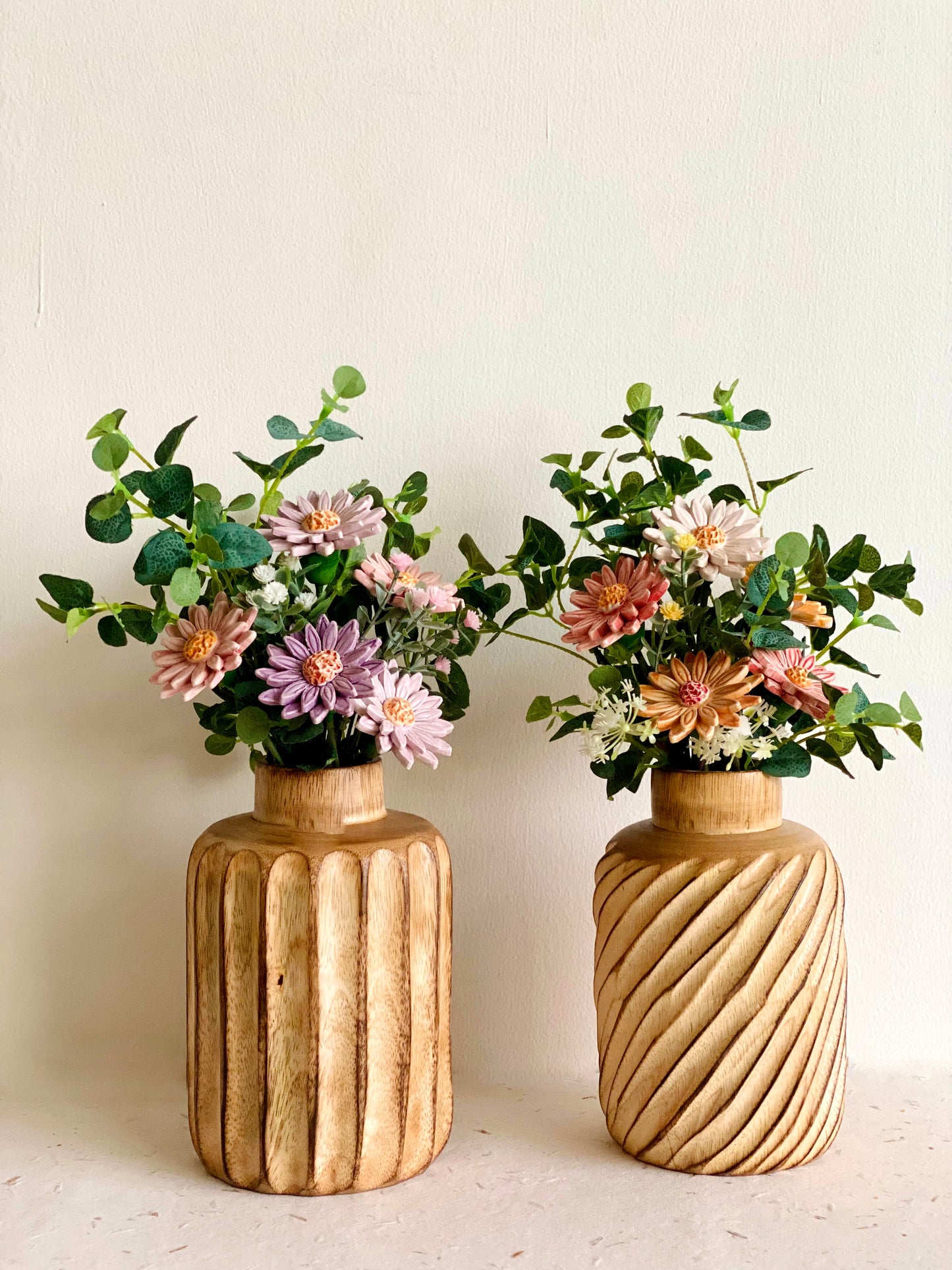 Colorful Daisies in a Wooden Vase