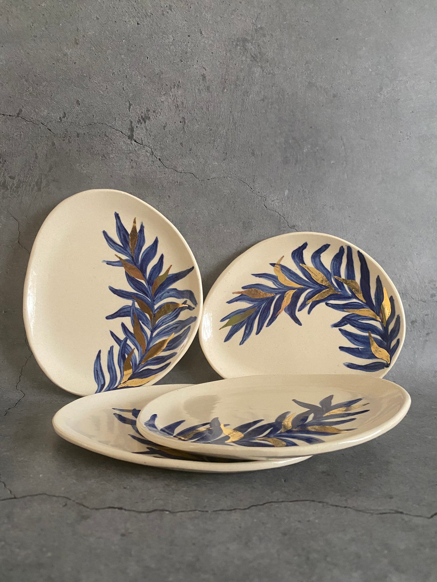 Foliage Dreams Tea Plates- Cobalt Blue + Gold