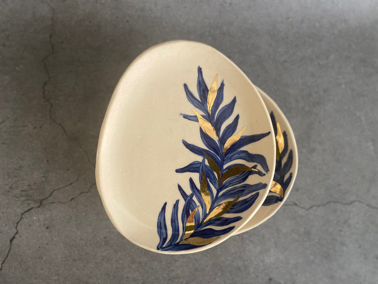 Foliage Dreams Tea Plates- Cobalt Blue + Gold